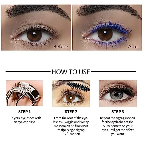 3 Color Colored Mascara Set,Green Blue Purple Mascara Colorful Long Lasting Waterproof Hyperallergenic Mascara for Eyelashes,Purple Blue Gre