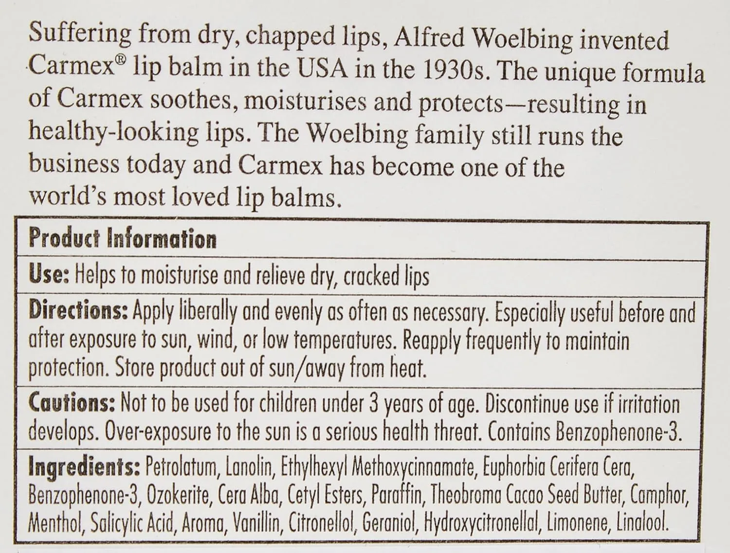 Carma Laboratories Carmex Moisturising Lip Balm Stick Classic 4.25g